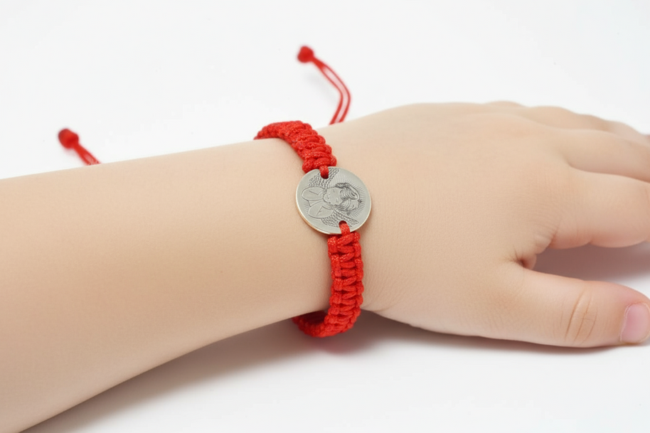 10mm Guardian Angel Engraved Disc - Red Cord Bracelet