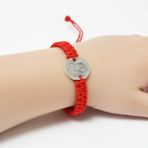 10mm Guardian Angel Engraved Disc - Red Cord Bracelet