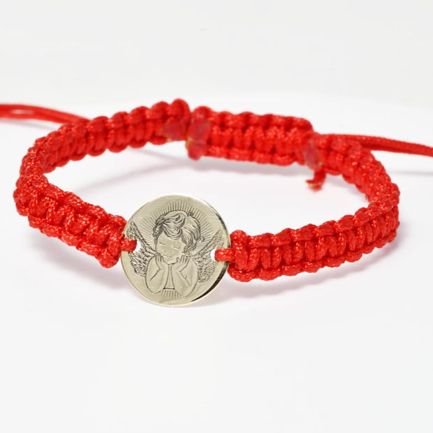 10mm Guardian Angel Engraved Disc - Red Cord Bracelet