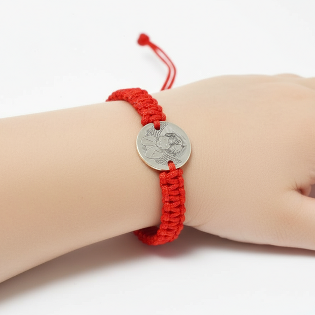 10mm Guardian Angel Engraved Disc - Red Cord Bracelet