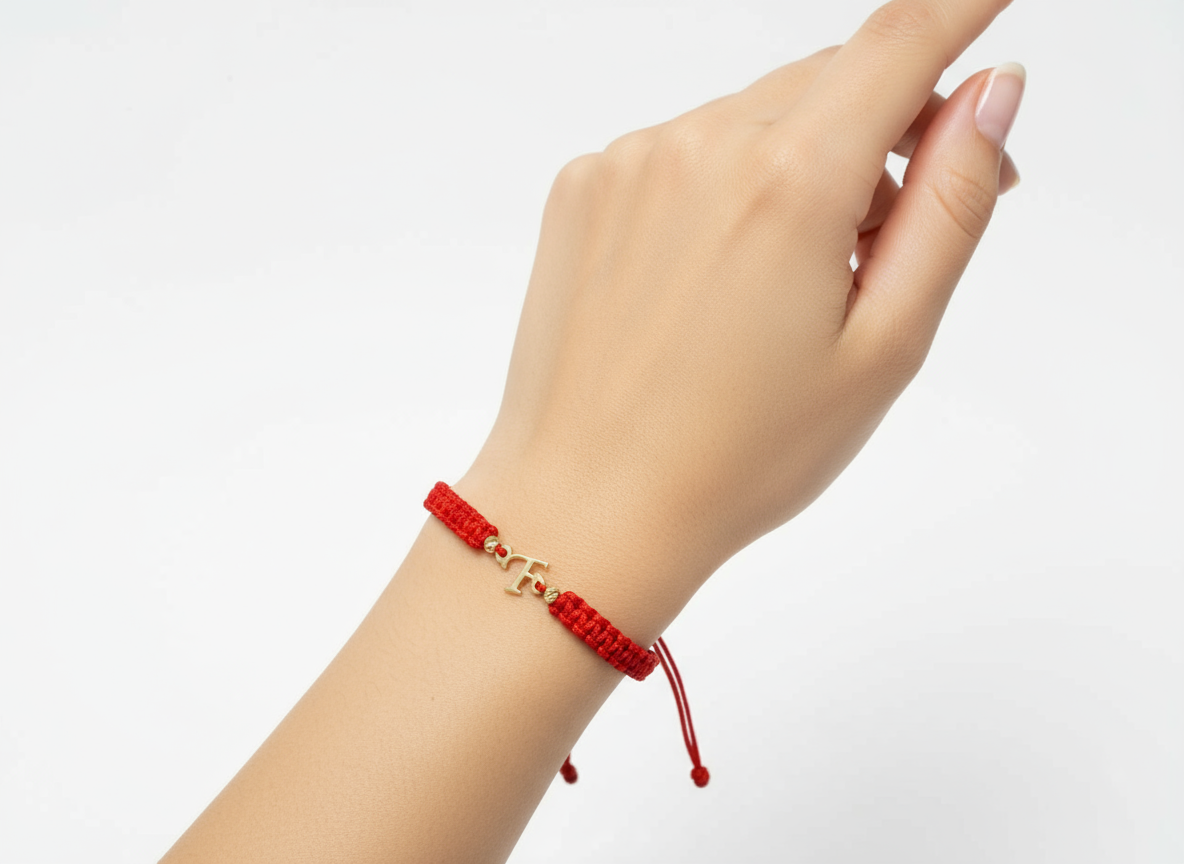 Red Cord Bracelet – Initial “F”