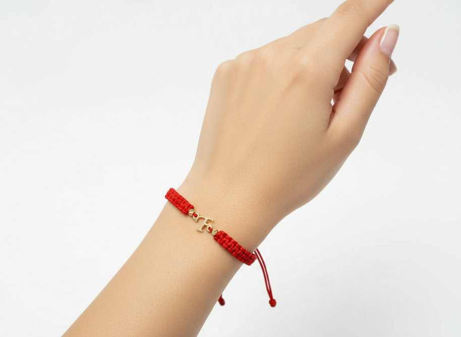 Red Cord Bracelet – Initial “F”
