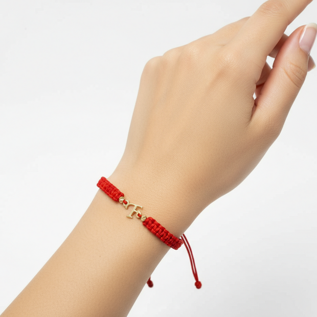 Red Cord Bracelet – Initial “F”