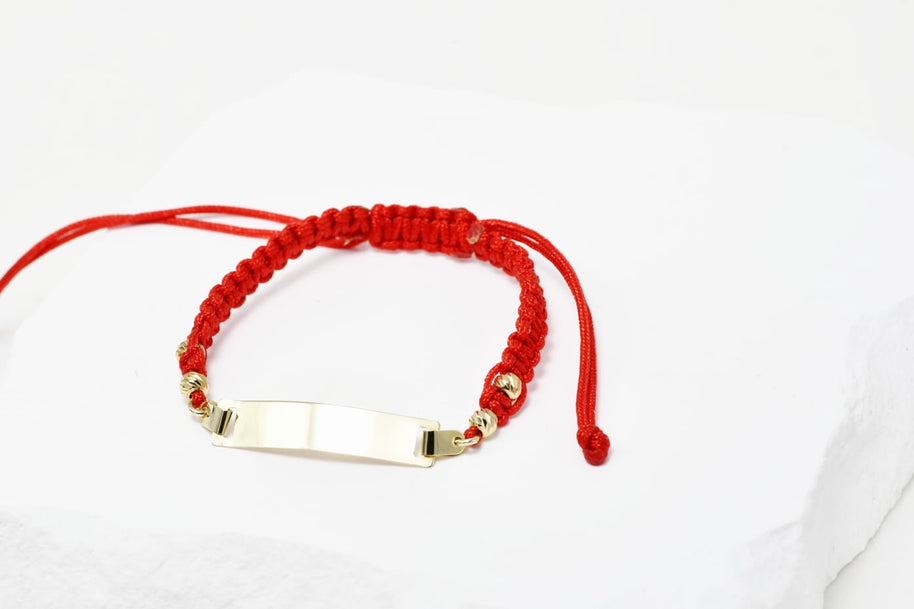14K Gold Red Cord Bracelet – Custom Name Plate