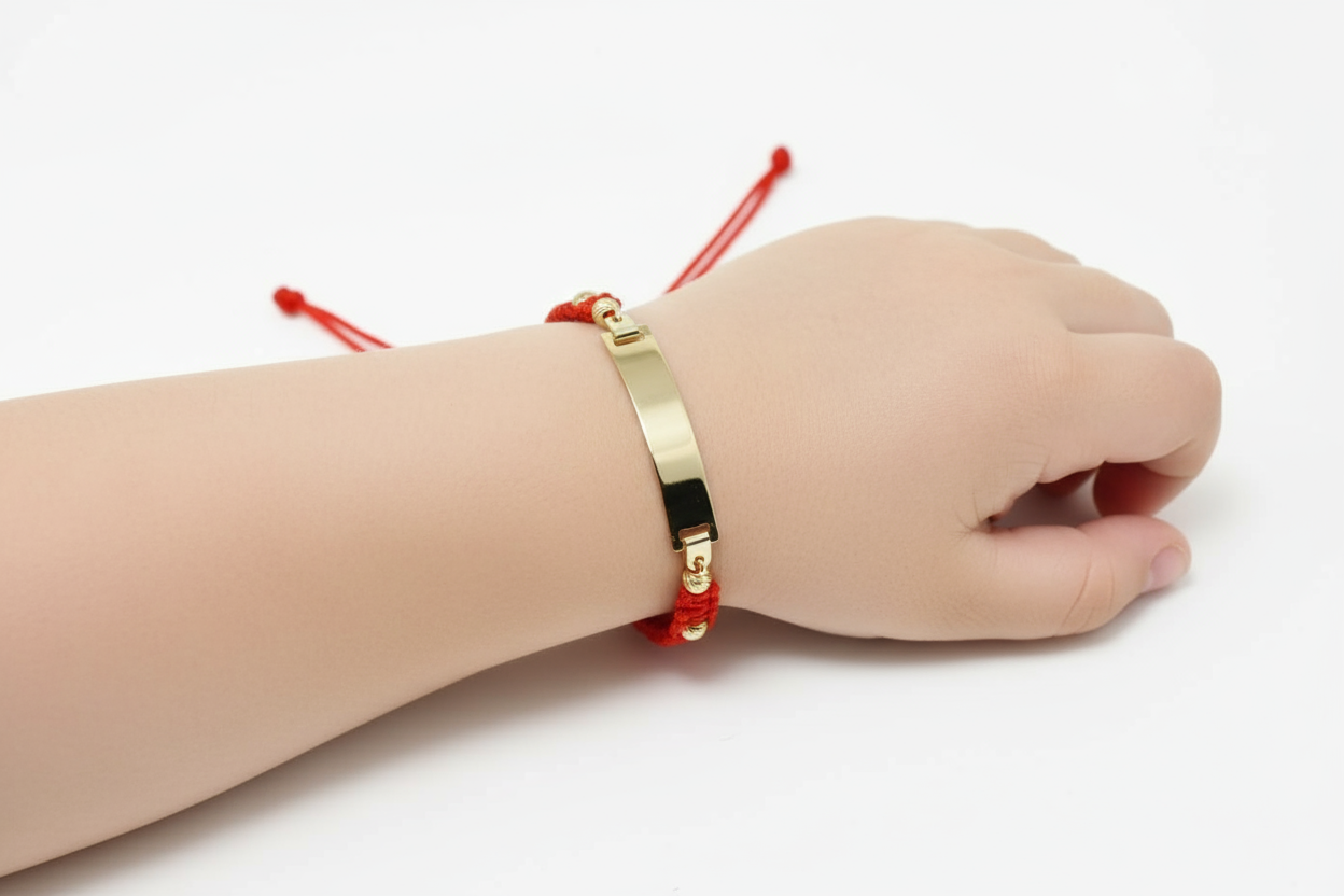 14K Gold Red Cord Bracelet – Custom Name Plate