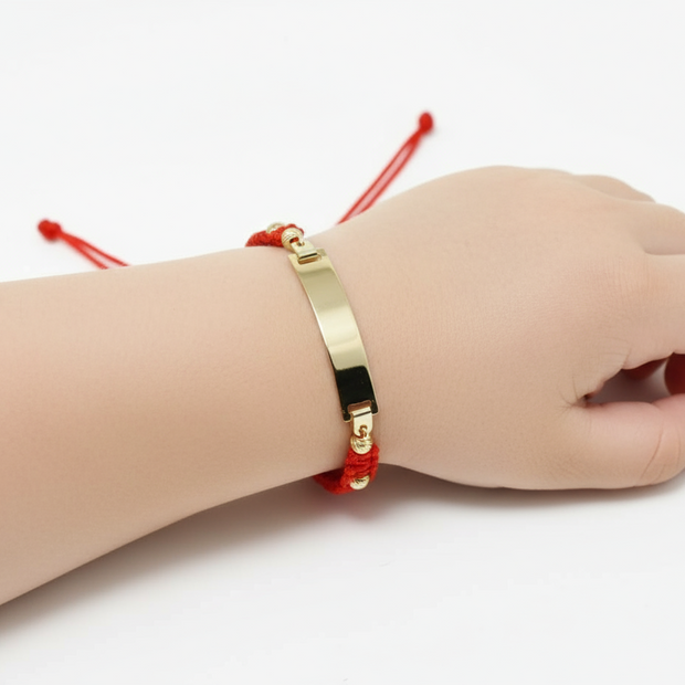 14K Gold Red Cord Bracelet – Custom Name Plate