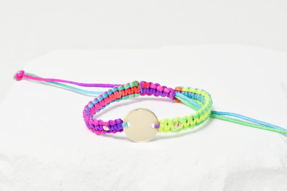 Multicolor String Bracelet with  Engravable Coin