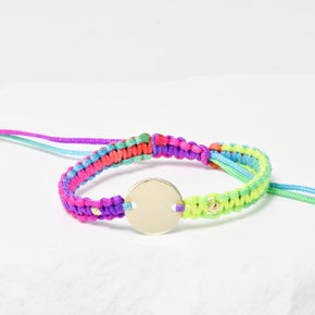 Multicolor String Bracelet with  Engravable Coin