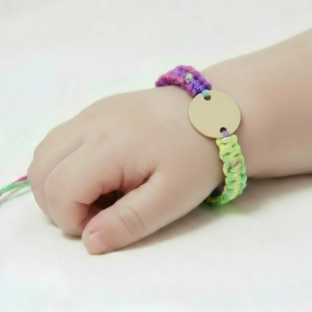 Multicolor String Bracelet with  Engravable Coin