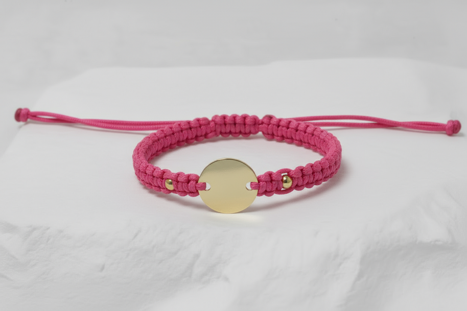Multicolor String Bracelet with  Engravable Coin