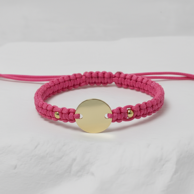 Multicolor String Bracelet with  Engravable Coin