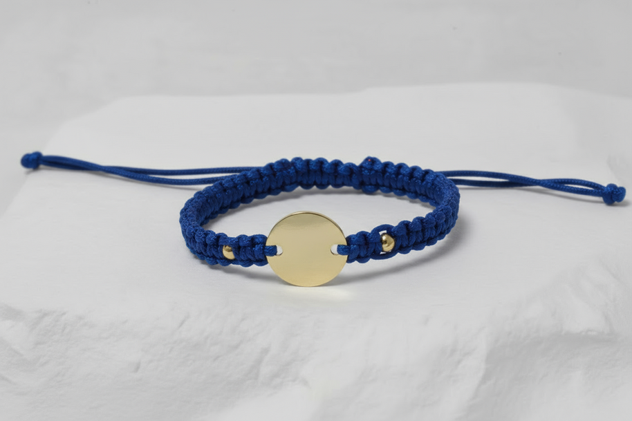 Multicolor String Bracelet with  Engravable Coin
