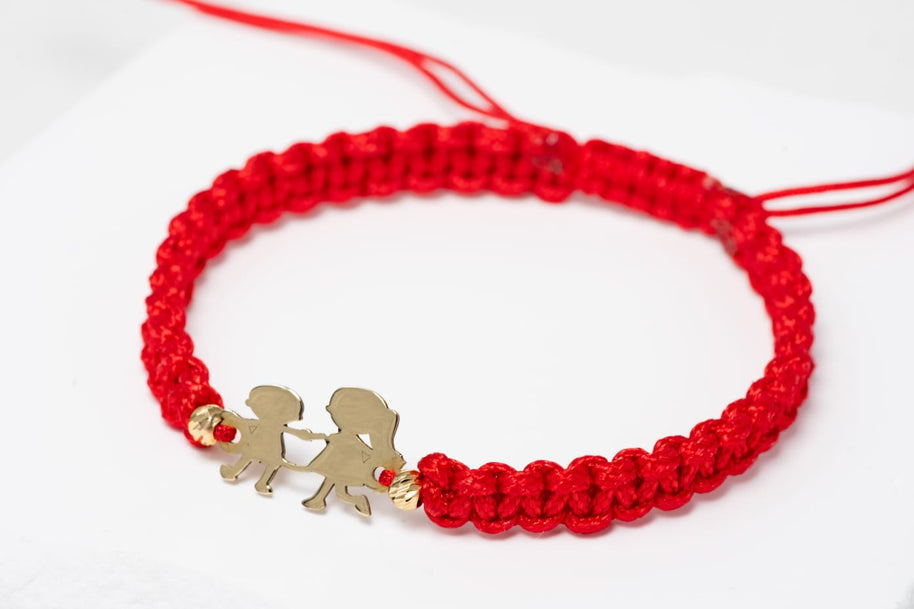 Red String Bracelet with 14K Gold Boy and Girl Charm