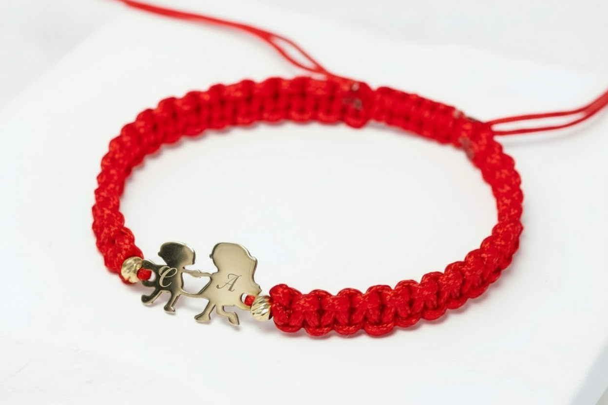 Red String Bracelet with 14K Gold Boy and Girl Charm