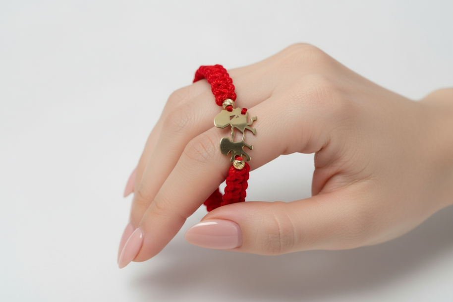 Red String Bracelet with 14K Gold Boy and Girl Charm