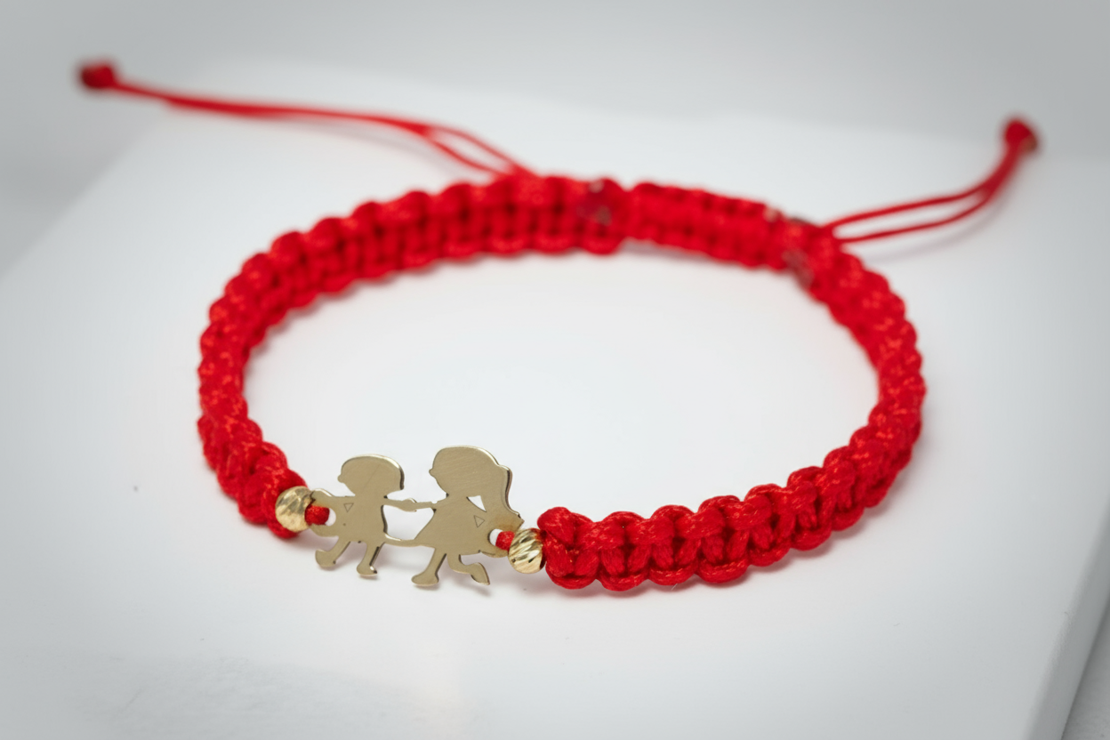 Red String Bracelet with 14K Gold Boy and Girl Charm