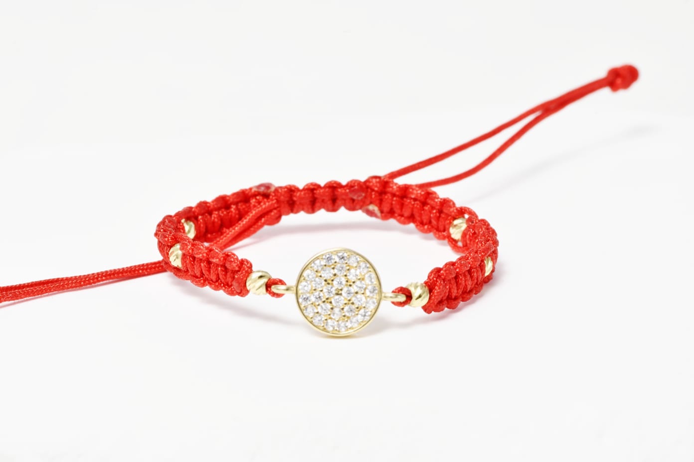 Red Cord baby Bracelet with Round Cubic Zirconia Charm