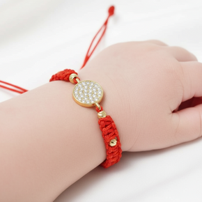 Red Cord baby Bracelet with Round Cubic Zirconia Charm