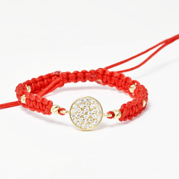Red Cord baby Bracelet with Round Cubic Zirconia Charm