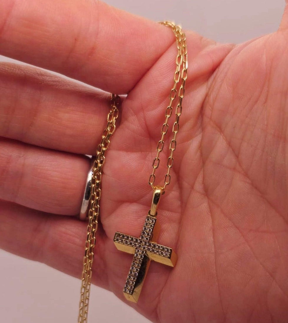 14k real gold neclace and cross 585 gold