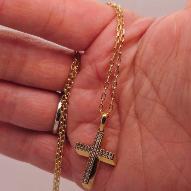 14k real gold neclace and cross 585 gold