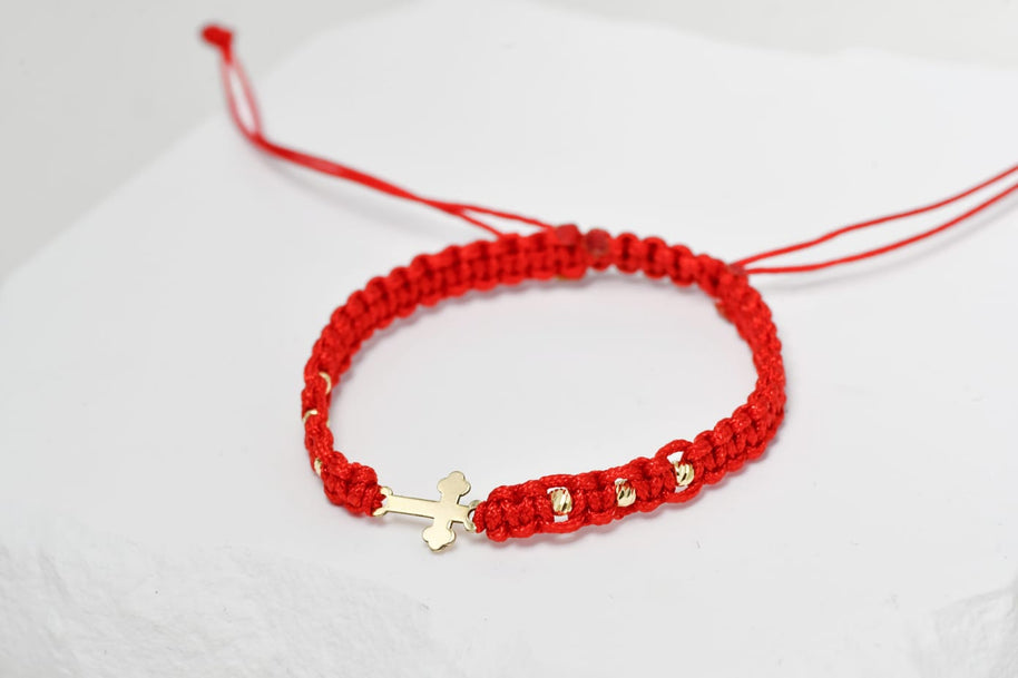 14K Gold Cross Bracelet – with 6 gold beads