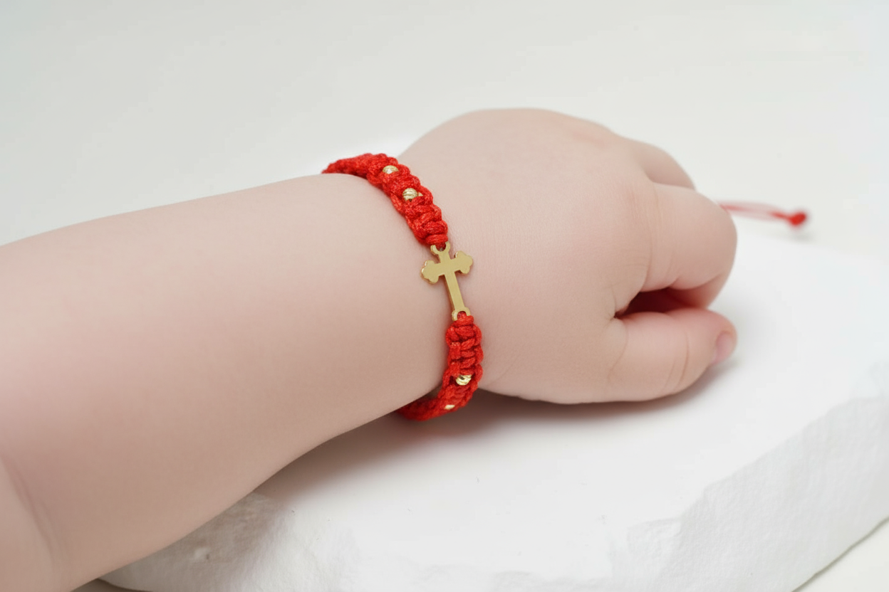 14K Gold Cross Bracelet – with 6 gold beads