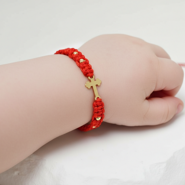 14K Gold Cross Bracelet – with 6 gold beads