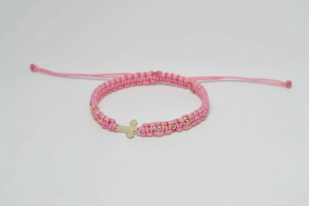 14K Gold Cross Bracelet – with 6 gold beads