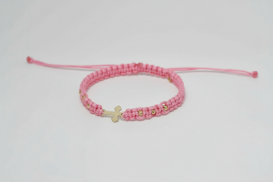 14K Gold Cross Bracelet – with 6 gold beads