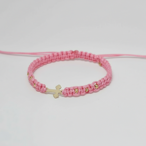 14K Gold Cross Bracelet – with 6 gold beads