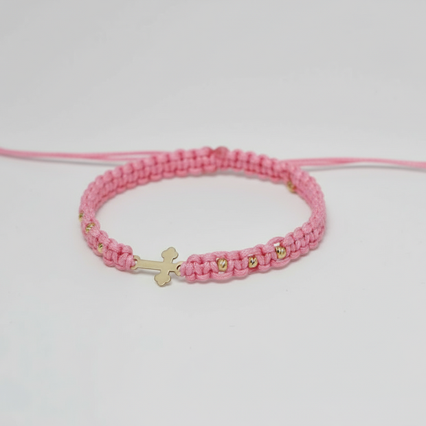 14K Gold Cross Bracelet – with 6 gold beads