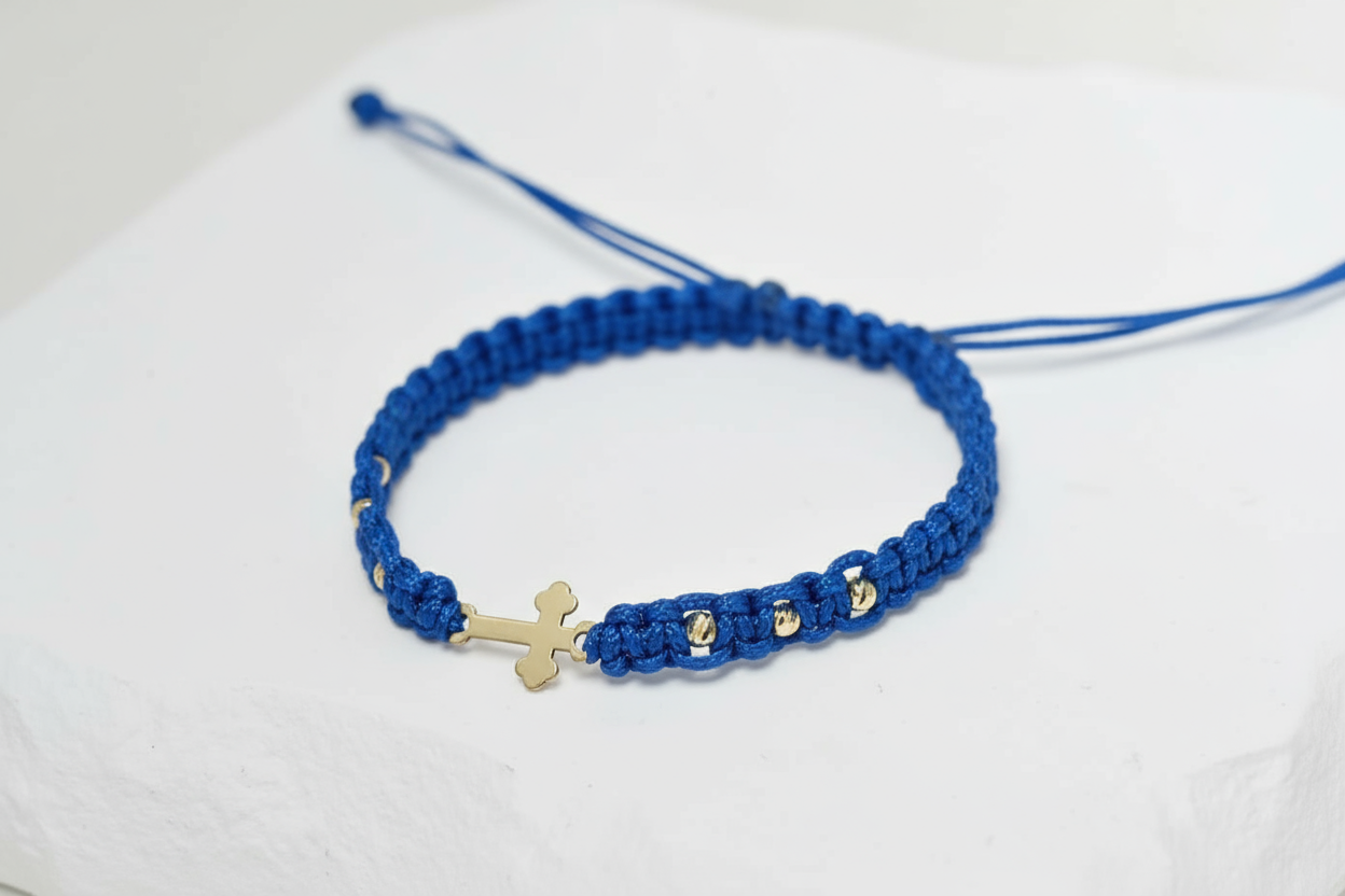 14K Gold Cross Bracelet – with 6 gold beads