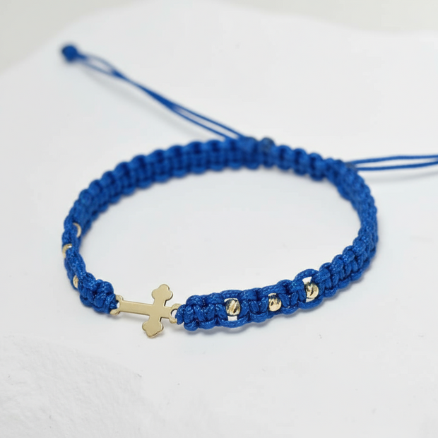 14K Gold Cross Bracelet – with 6 gold beads