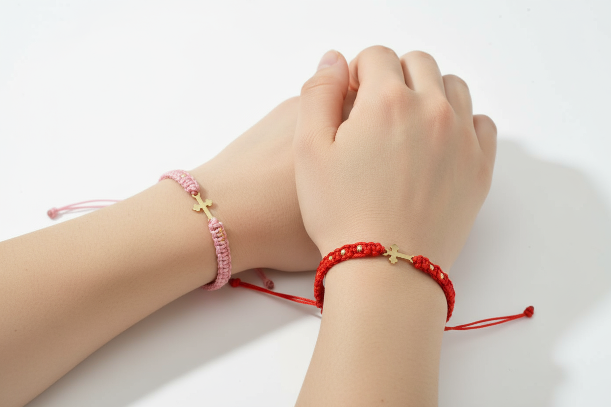 14K Gold Cross Bracelet – with 6 gold beads