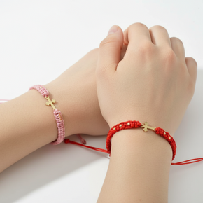 14K Gold Cross Bracelet – with 6 gold beads