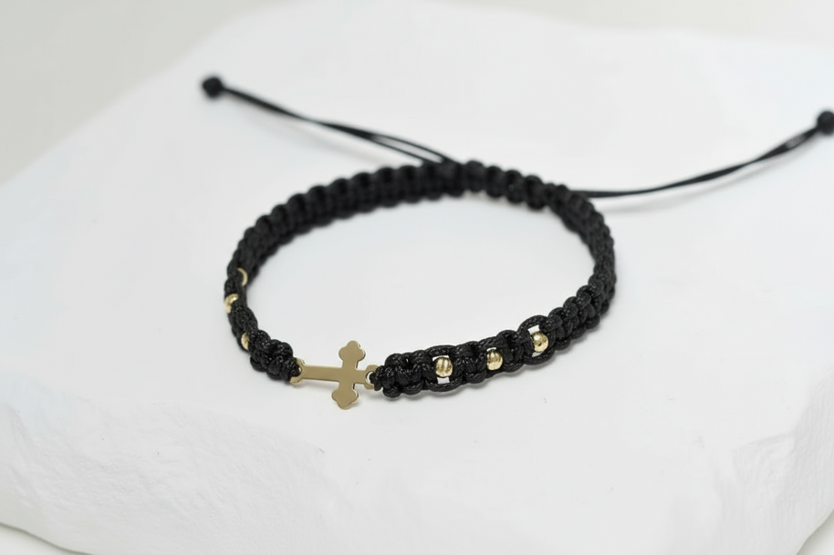 14K Gold Cross Bracelet – with 6 gold beads