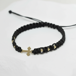 14K Gold Cross Bracelet – with 6 gold beads