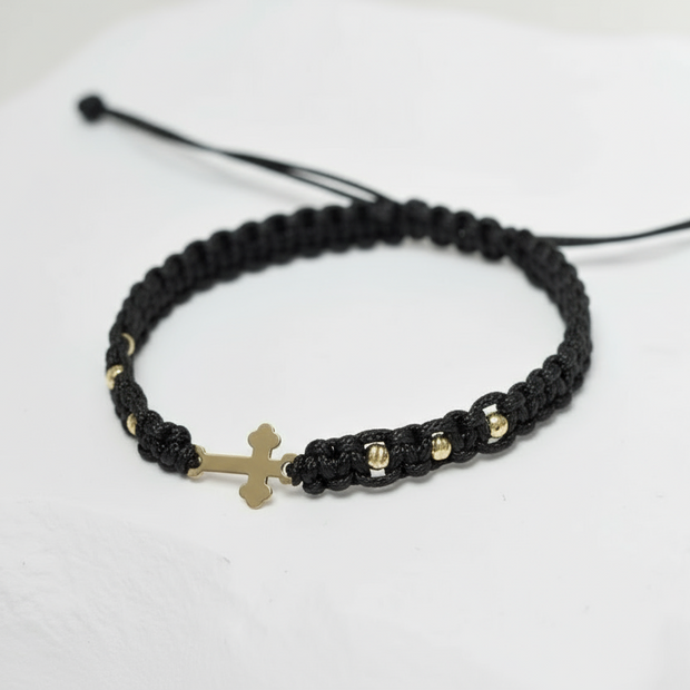 14K Gold Cross Bracelet – with 6 gold beads