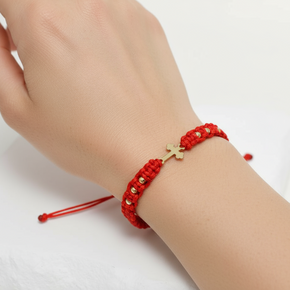14K Gold Cross Bracelet – with 6 gold beads