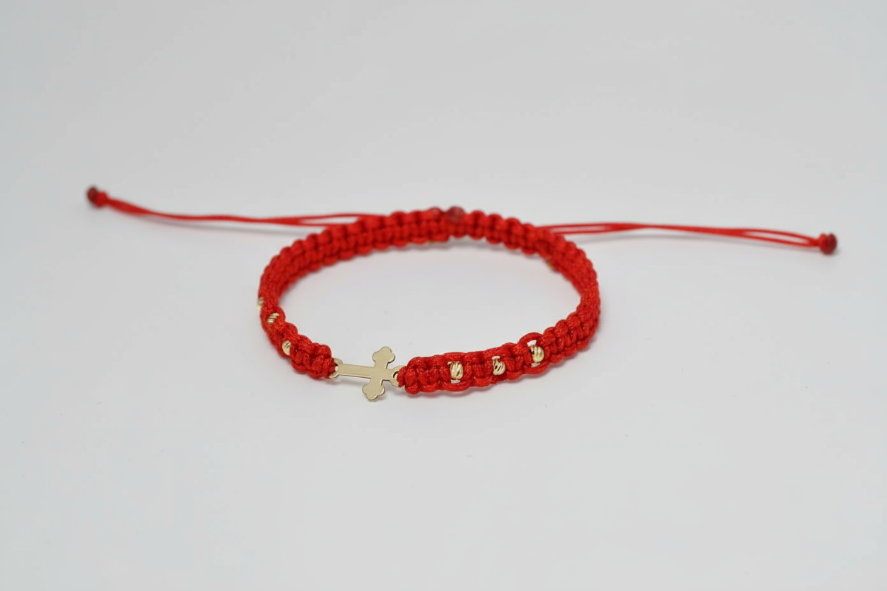 14K Gold Cross Bracelet – with 6 gold beads