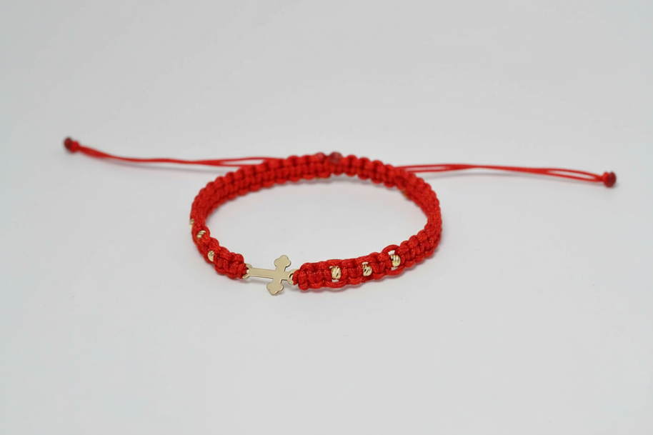 14K Gold Cross Bracelet – with 6 gold beads