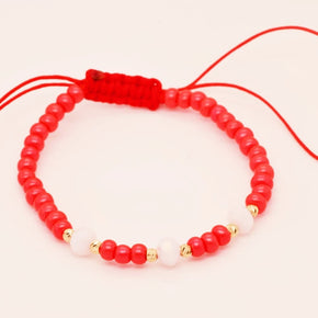 14K Gold Red and White Beaded Bracelet – Symbol of Purity and Protection