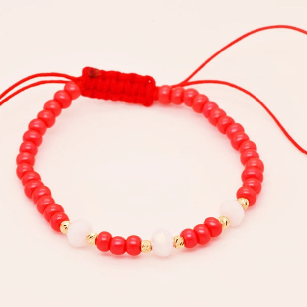 14K Gold Red and White Beaded Bracelet – Symbol of Purity and Protection