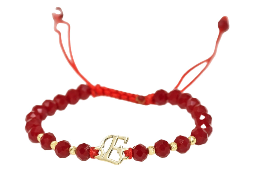 14K Gold Red Crystal Bracelet – Personalized Initial Charm