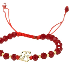 14K Gold Red Crystal Bracelet – Personalized Initial Charm