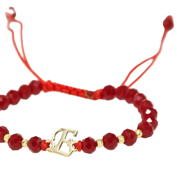 14K Gold Red Crystal Bracelet – Personalized Initial Charm