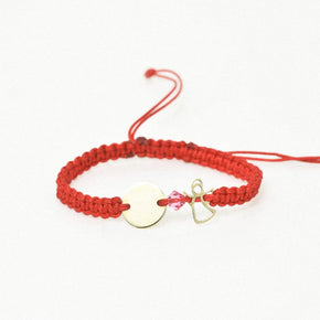14K Gold Red Cord Bracelet – Angel and Disc Charm