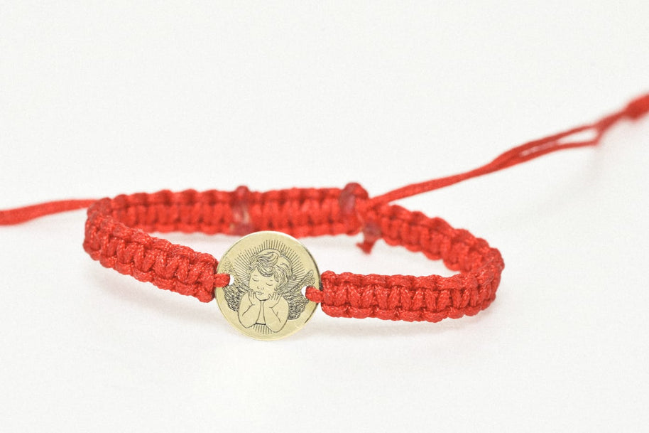 14K Gold Red Cord Bracelet – Sleeping Angel Charm