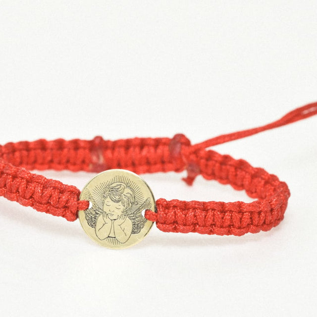14K Gold Red Cord Bracelet – Sleeping Angel Charm